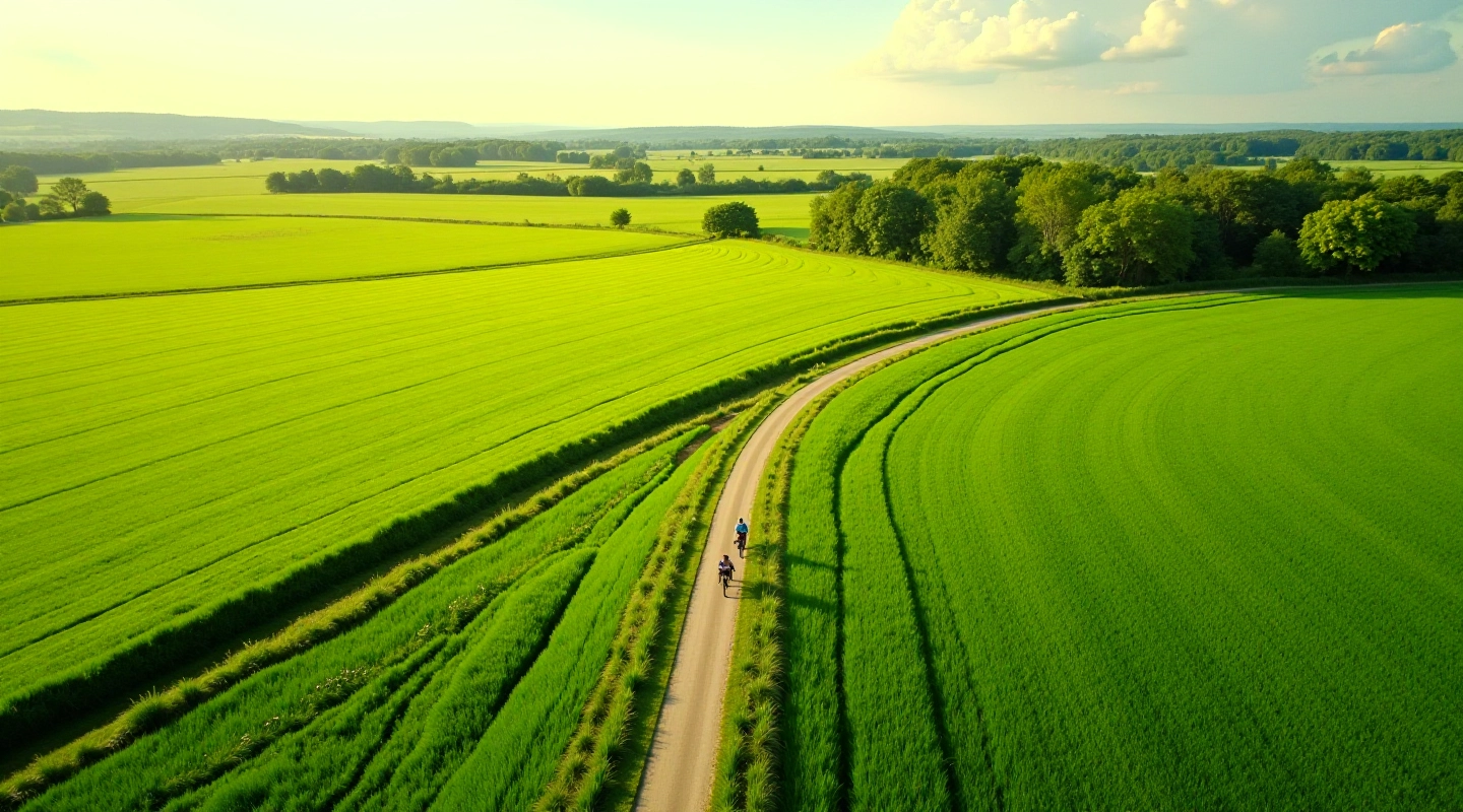 Zaļas pļavas ar velosipēdu ceļiem Kandavas apkārtnē